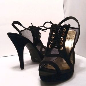 Rouge Mesh & Velvet High Heels S(9)USA